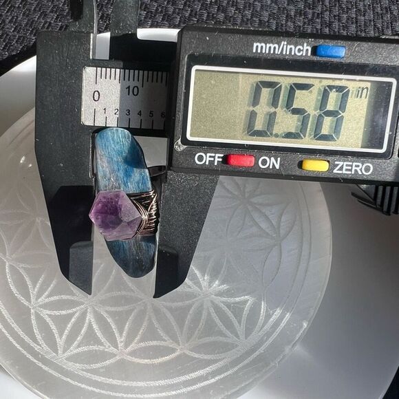 Blue Kyanite Crystal Wire Wrapped Amethyst Crystal Ring Size 7 adjustable - Picture 14 of 16